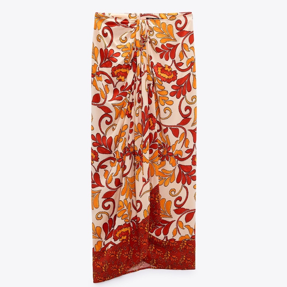 Zara printed wrap midi skirt